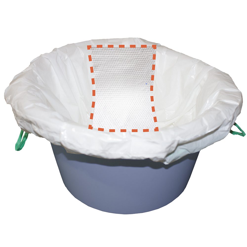 Plastic basin with disposable liner and pad