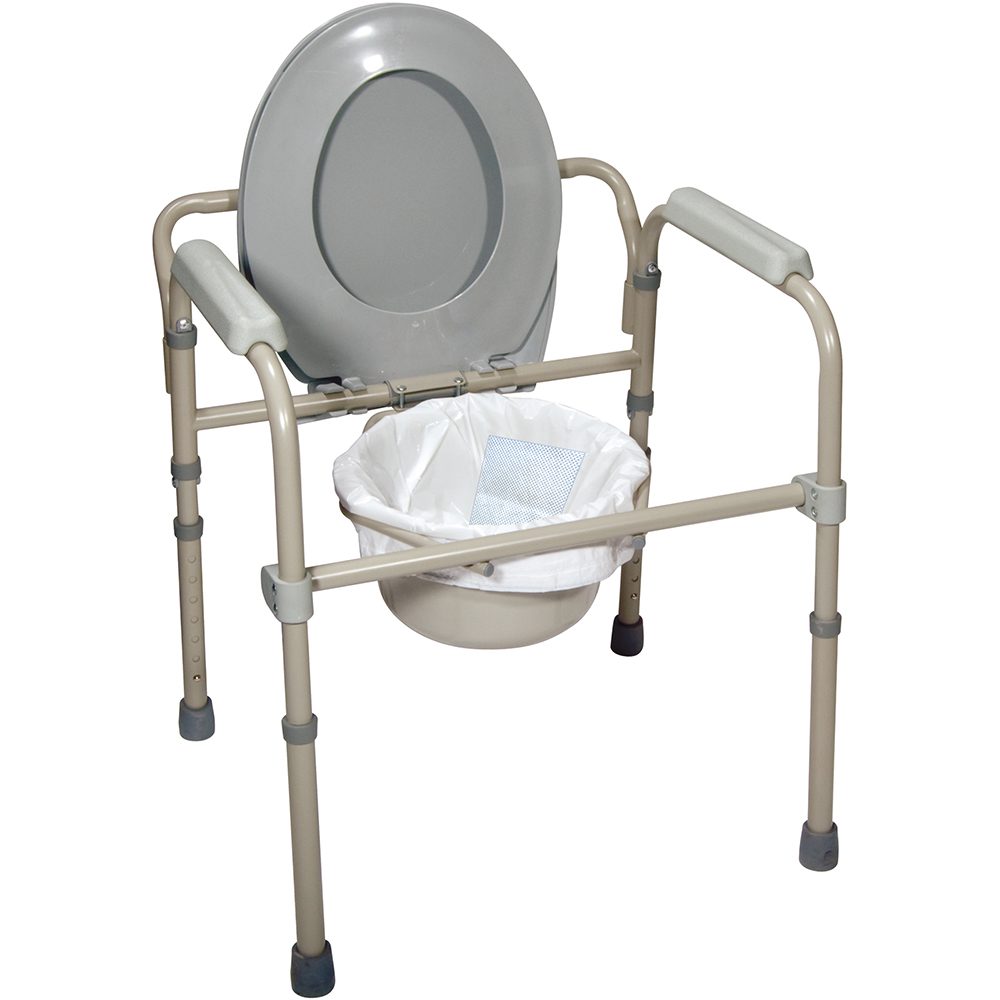 Adjustable bedside commode chair with armrests