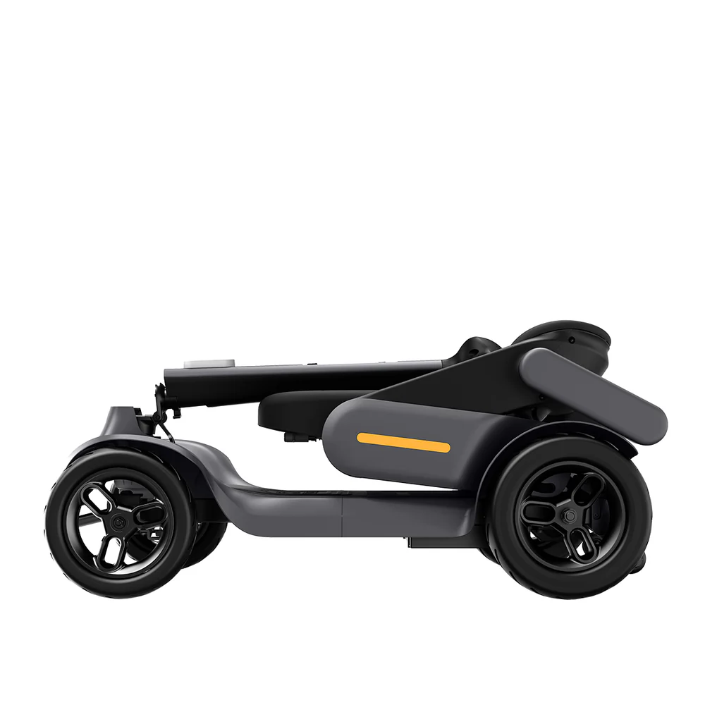Folded gray and black electric mobility scooter