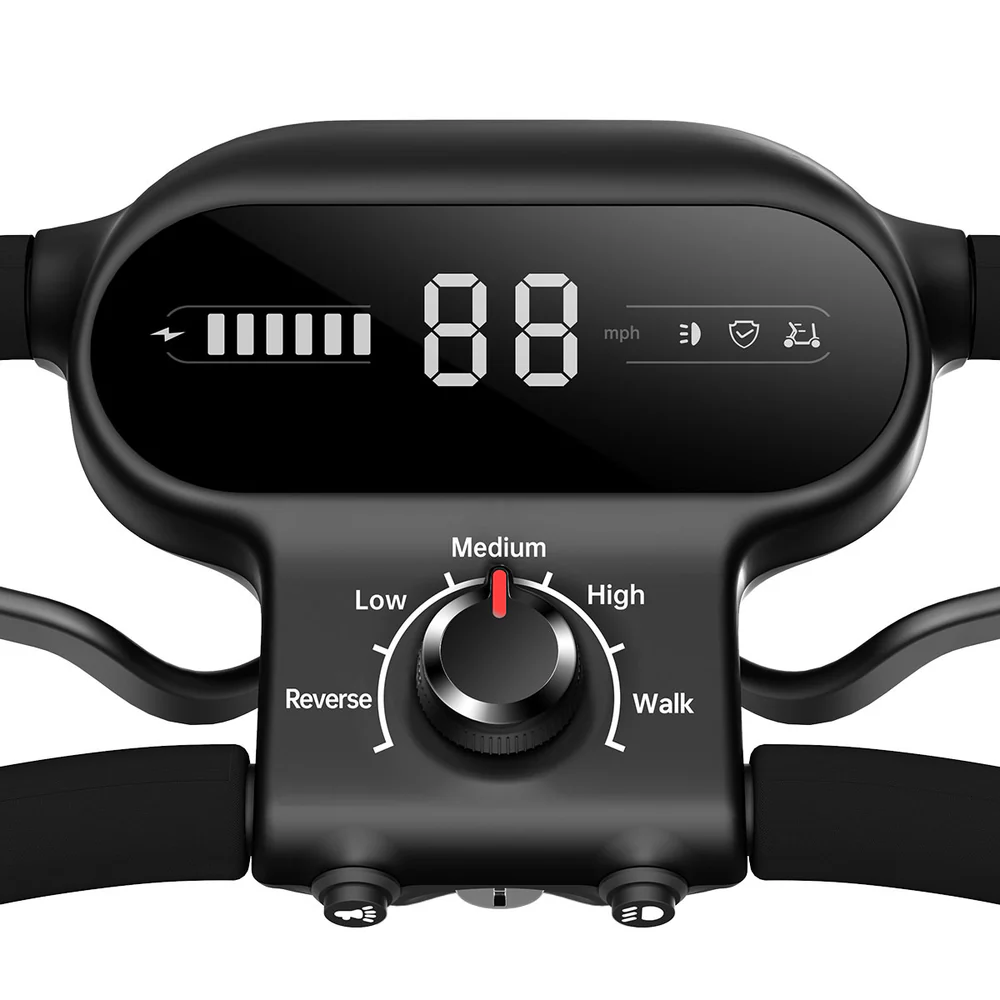 Mobility scooter control panel with speed and battery