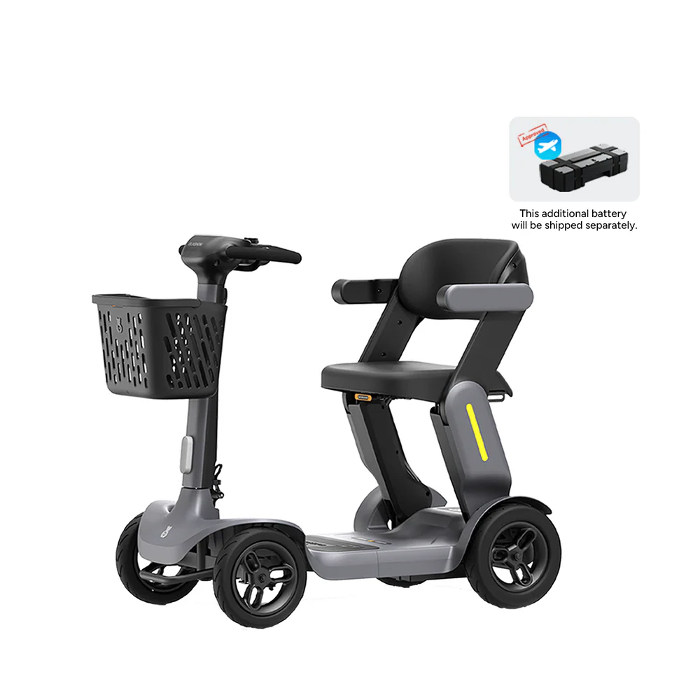 Electric three-wheel mobility scooter with basket