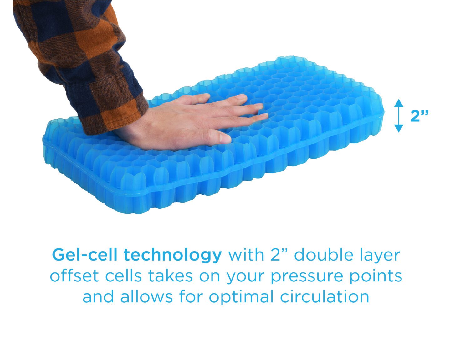 Hand pressing 2-inch blue gel cushion
