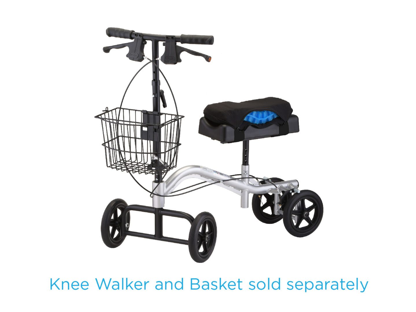 Knee scooter with padded knee rest and basket