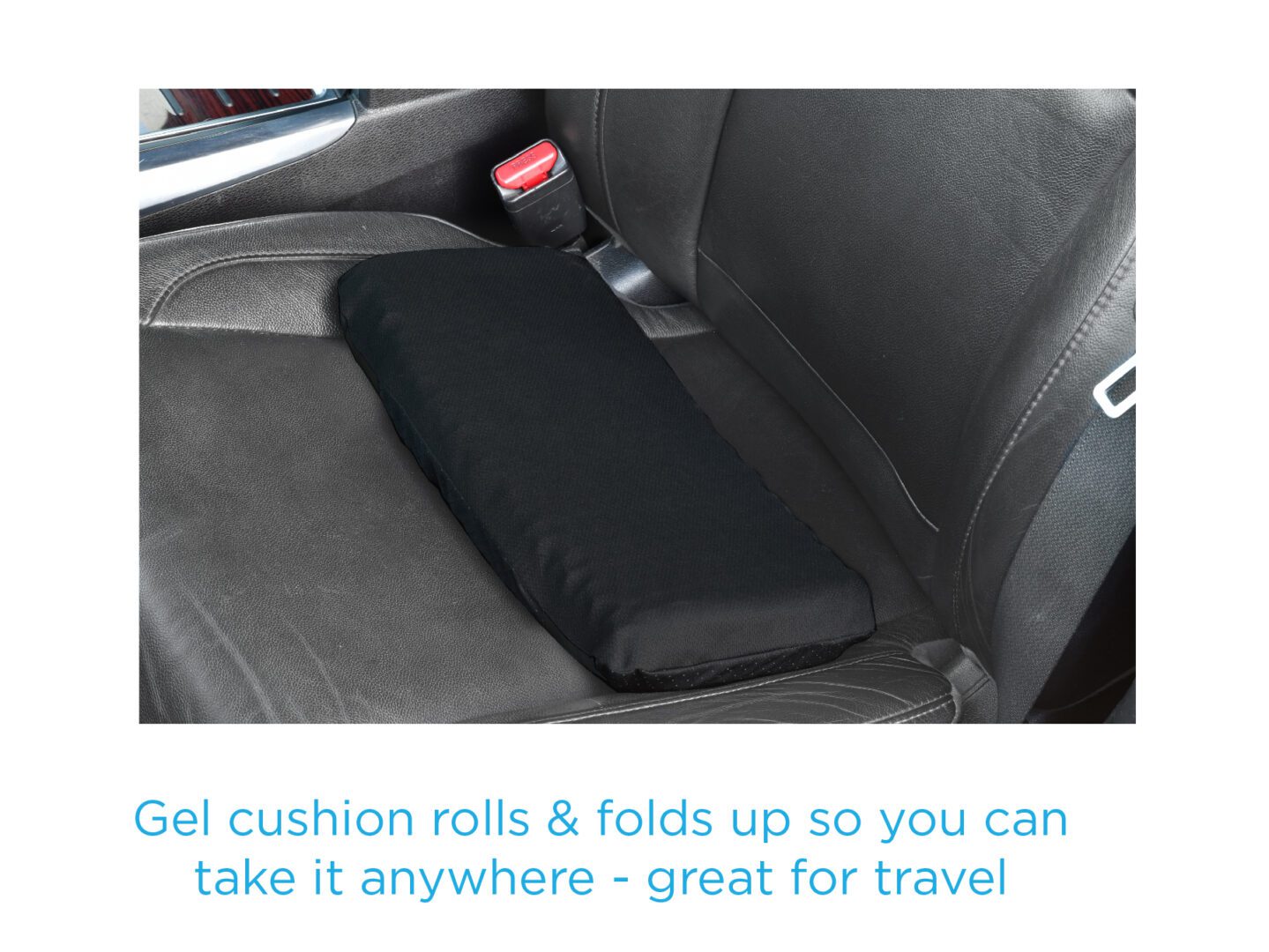 Black travel gel seat cushion on car