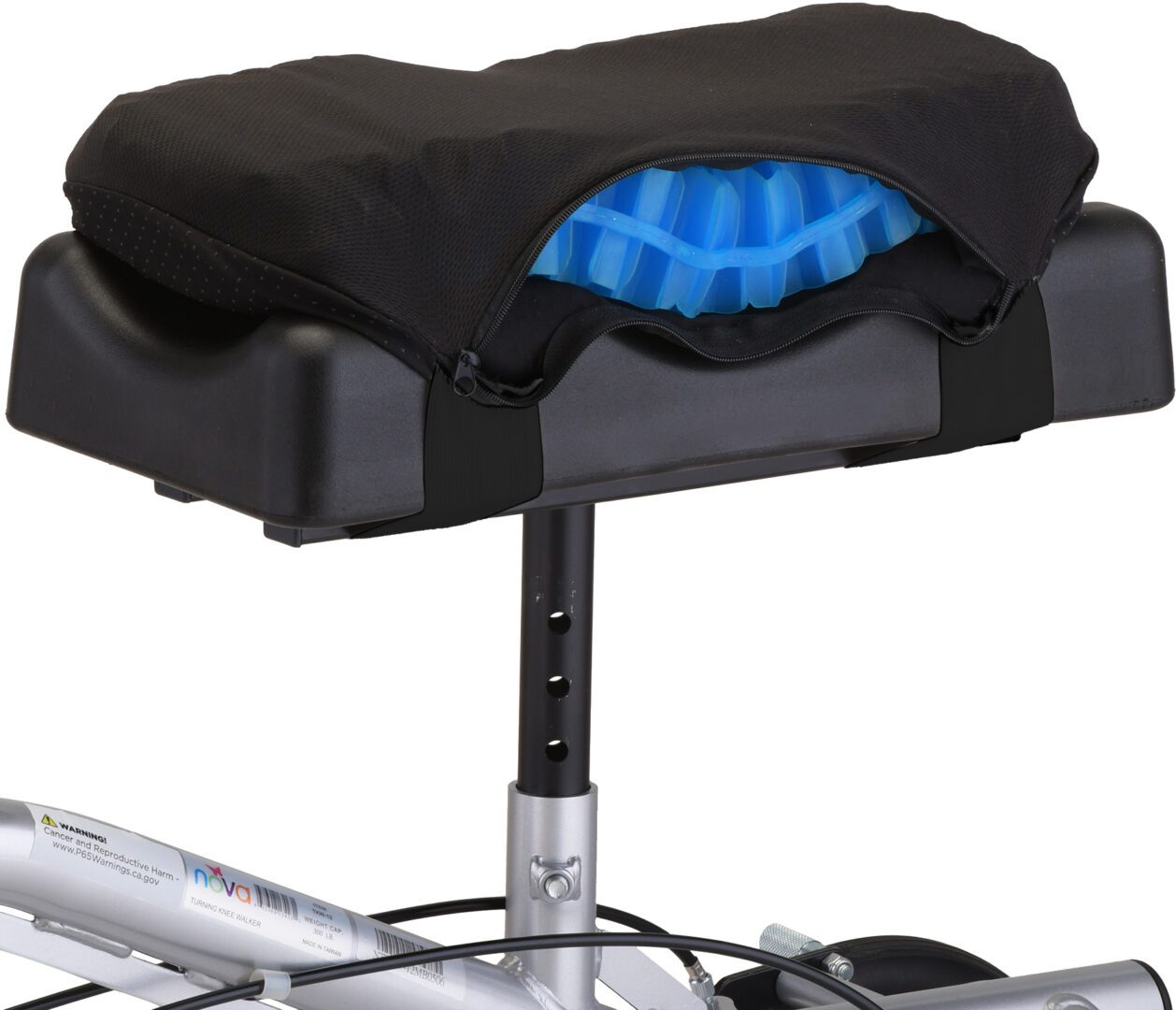 Blue gel seat cushion on mobility scooter