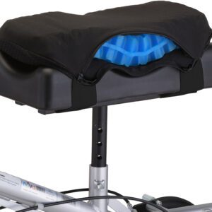 Black seat with blue gel honeycomb cushion