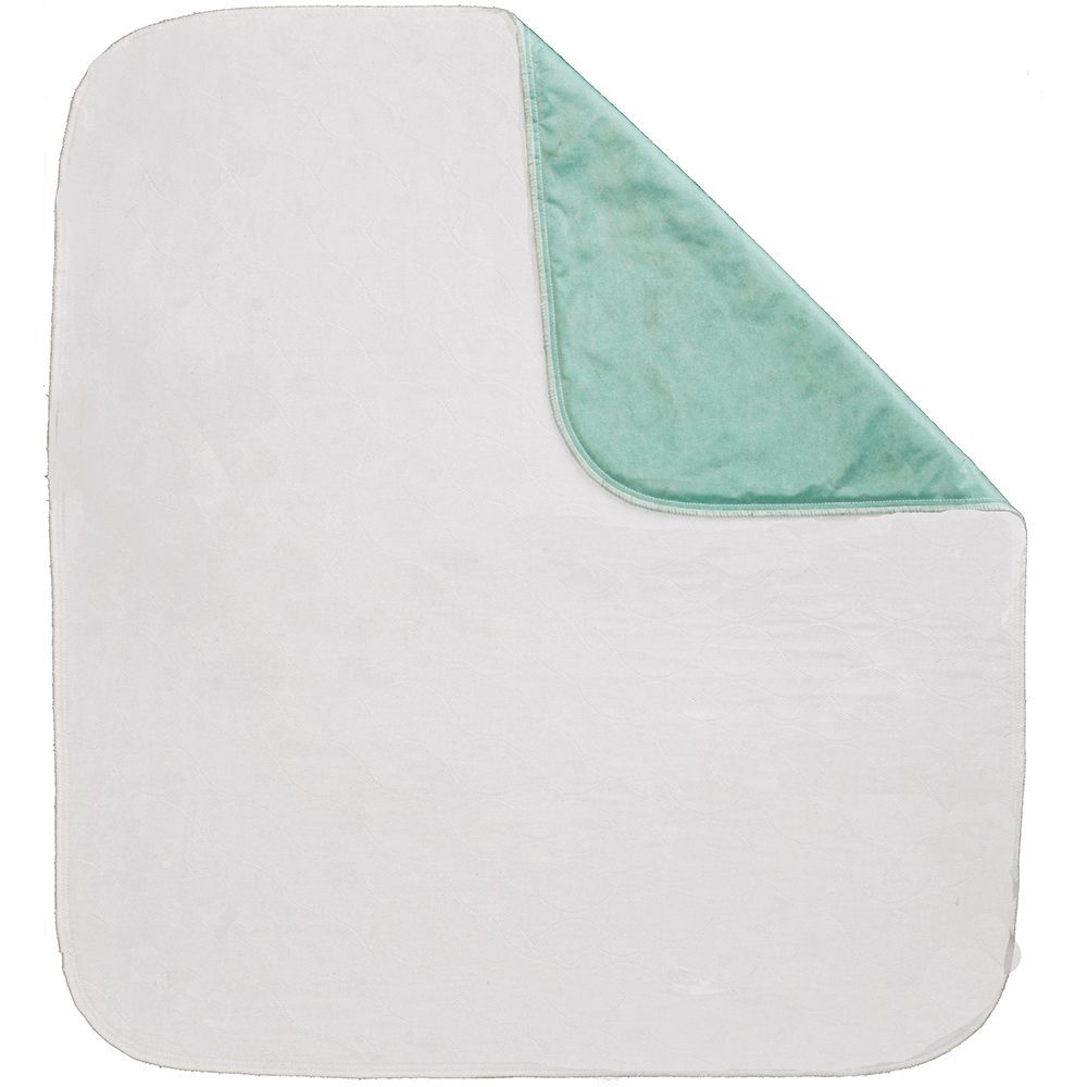 White absorbent pad with mint-green corner