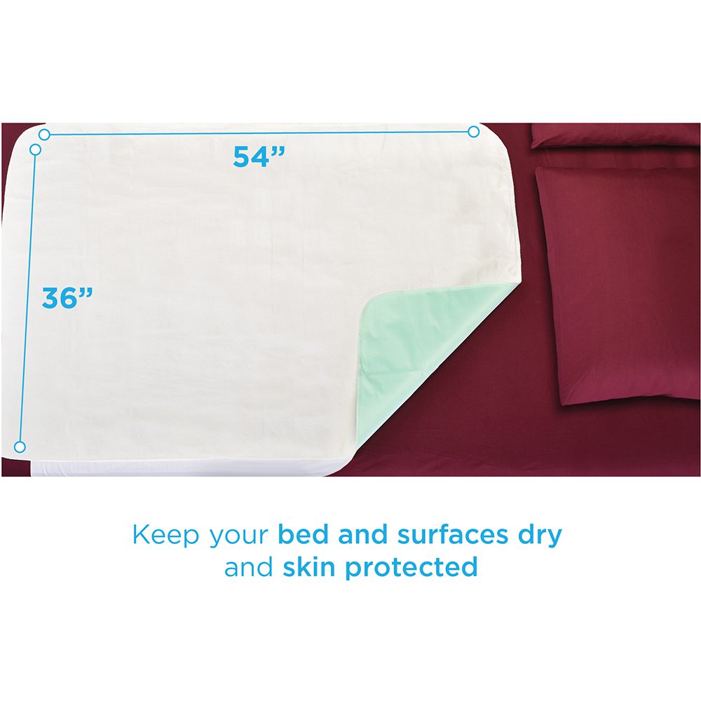 Waterproof bed underpad 54x36 on burgundy sheet
