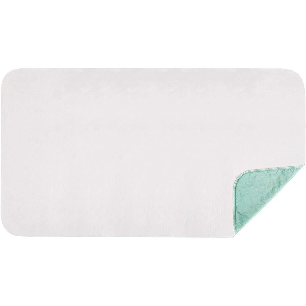 White rectangular bath mat with mint backing