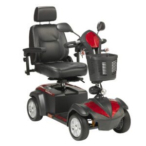 Black and red four-wheel mobility scooter