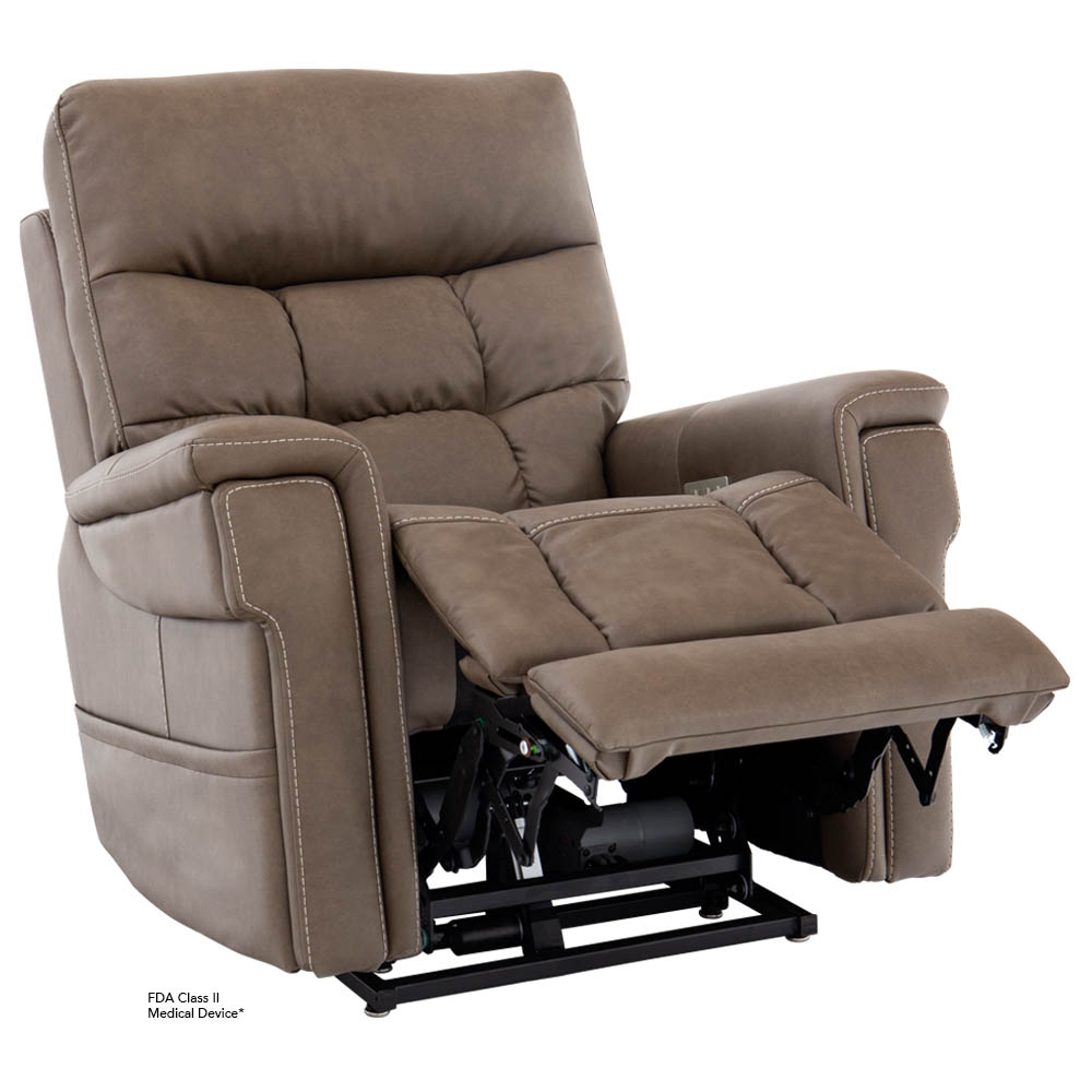 Taupe power lift recliner with extended footrest
