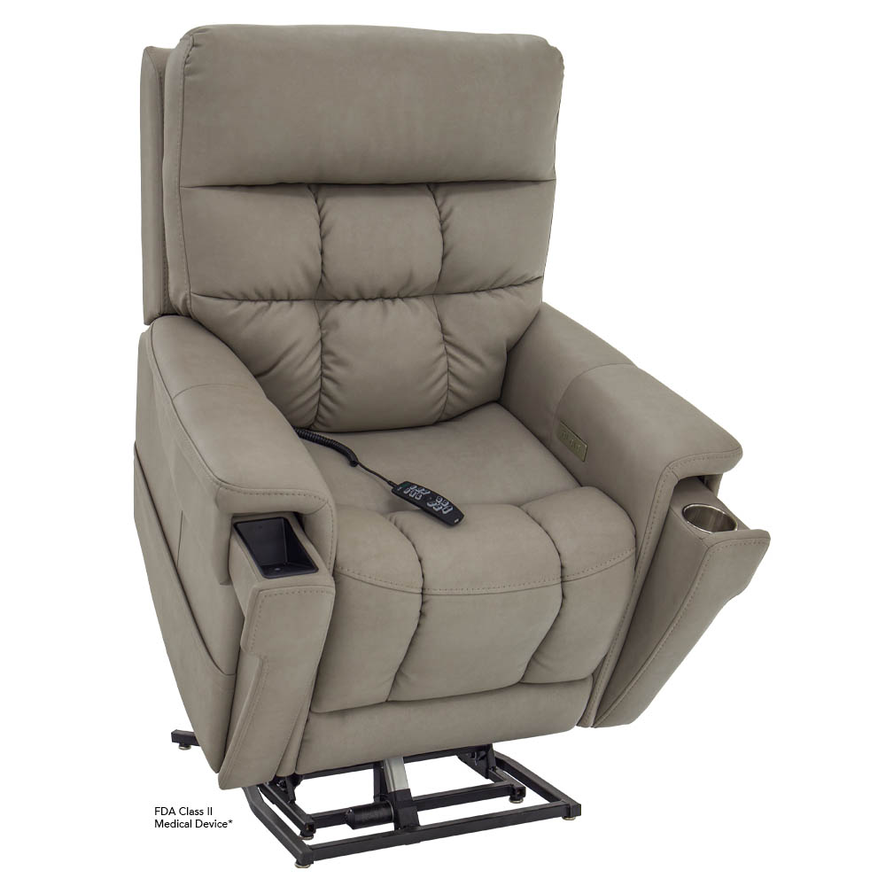Beige power lift recliner chair with remote