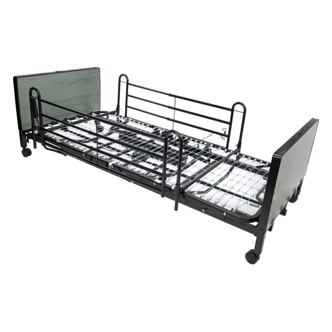 Adjustable hospital bed frame with side rails