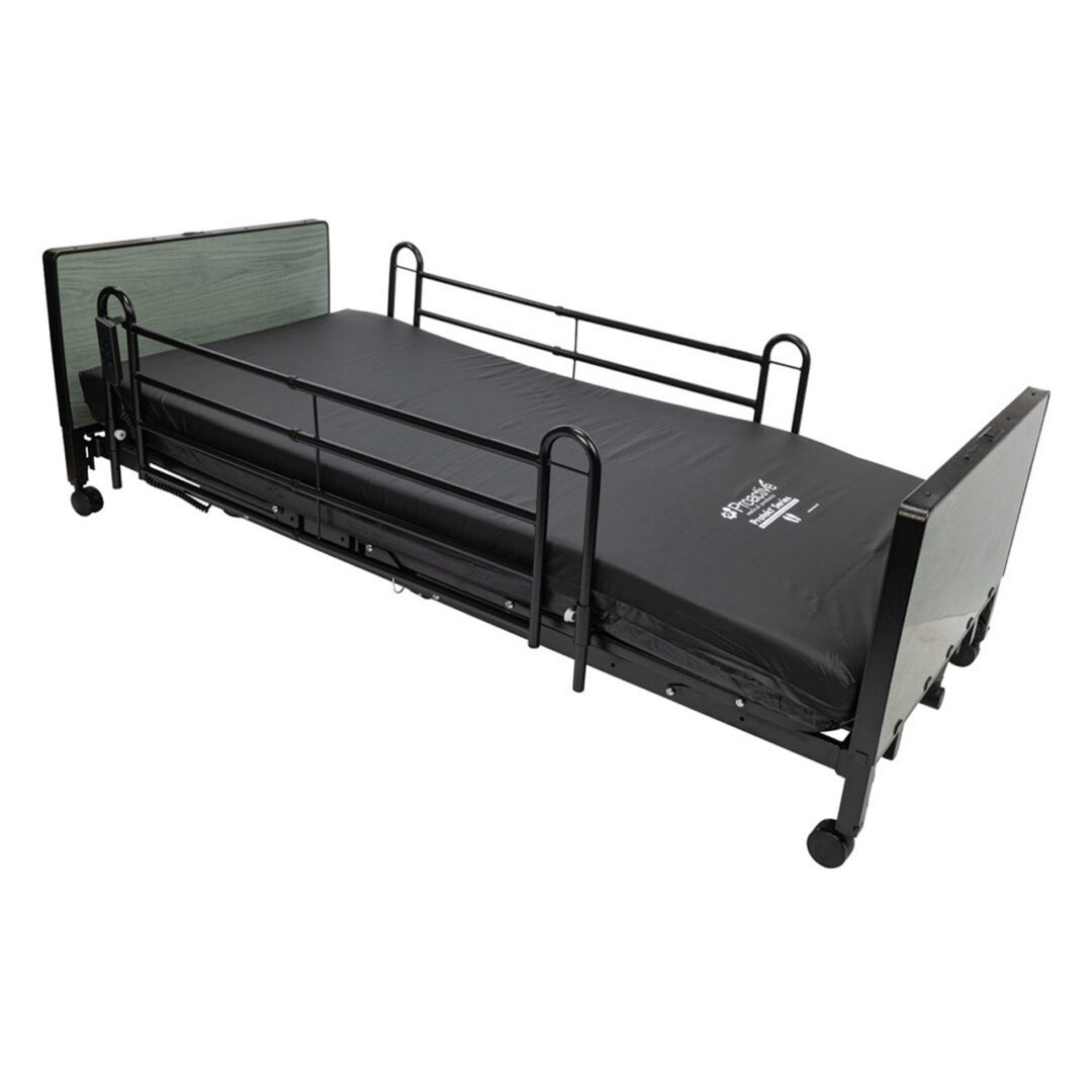 Adjustable hospital bed with side rails