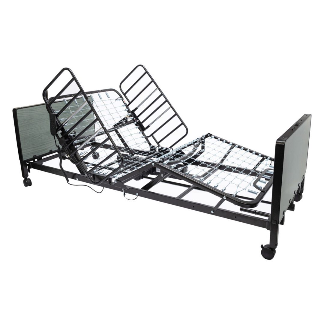 Electric adjustable hospital bed frame on wheels
