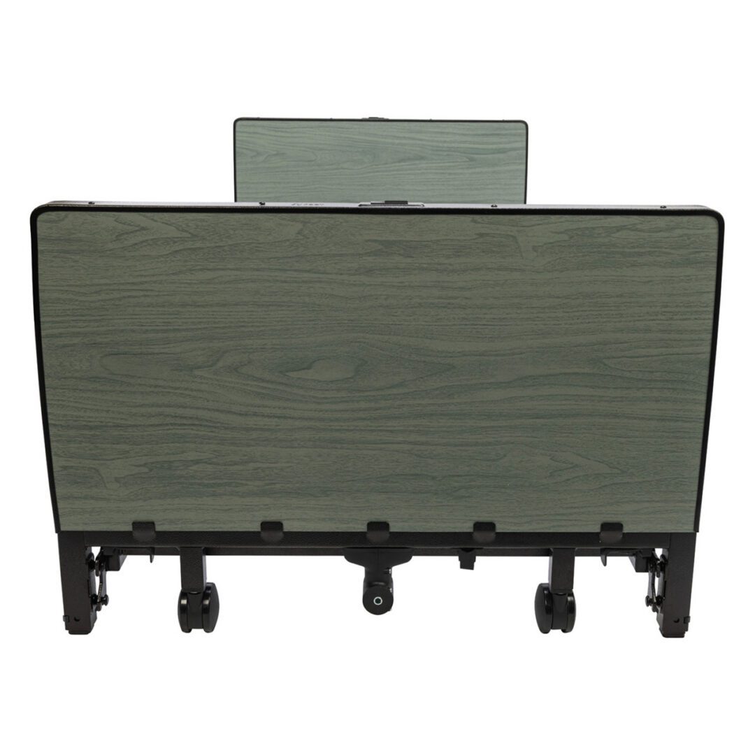 Green laminate folding table on casters